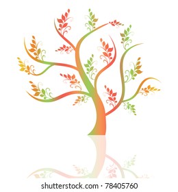 Colorful art tree and reflection on white background
