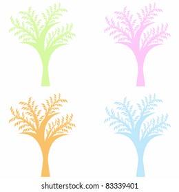 Colorful art trees collection isolated on white background