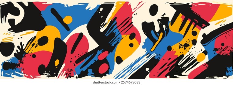 Colorful artistic abstraction in the style of Joan Miro. Abstract painting with brush strokes. Vector.