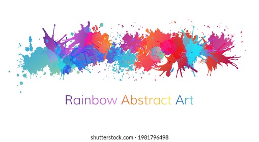 Colorful artistic banner with paint splashes design elements. Rainbow colored horizontal border.