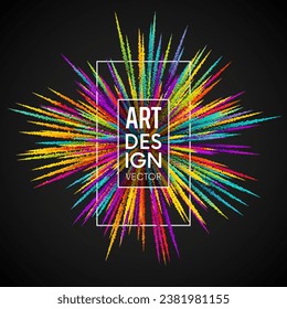 Colorful artistic banner with rainbow paint splash. Happy Holi festival powder explosion. Color explosion party poster. Abstract creative design. Mind blowing. Creative imagination concept. Vector