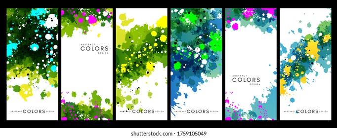 Colorful artistic banners with paint texture. Rainbow colored backgrounds collection.