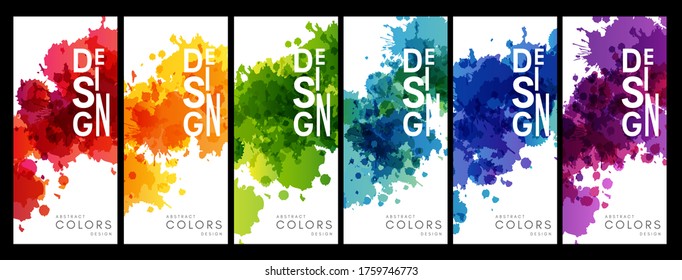 Colorful artistic banners with paint texture. Rainbow colored backgrounds collection.