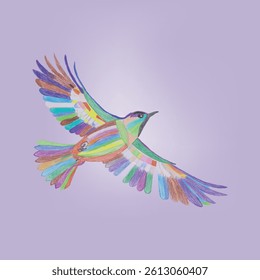 Colorful Artistic Bird Illustration on a Purple Background  