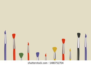 Colorful artistic brushes isolated on light background. Modern minimalist concept of creativity,art . Vector.