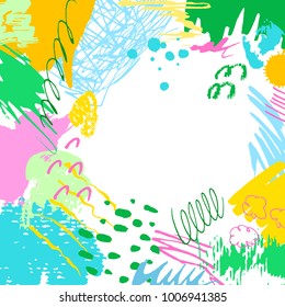 Colorful artistic creative card. Hand drawn modern background with place for your text. Trendy abstract header.