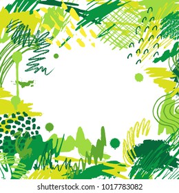 Colorful artistic creative card. Hand drawn modern green background with place for your text. Trendy abstract header.