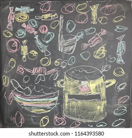 Colorful artistic drawing of chalk with lunch background. Vector Illustration. EPS10