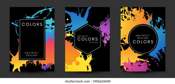 Colorful artistic poaters with paint splash decoration elements.  Abstract creative design. Backgrounds collection with hand drawn texture.