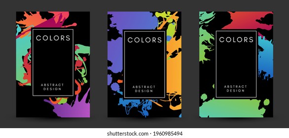 Colorful artistic poaters with paint splash decoration elements.  Abstract creative design. Backgrounds collection with hand drawn texture.