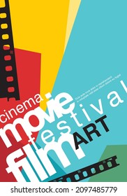 Colorful artistic poster idea for film festival with creative typography. Cinema flyer background with abstract lettering and geometric shapes. Trendy vector art movie leaflet.