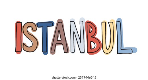 Colorful and artistic typography spelling "Istanbul." Perfect for travel, modern, or cultural illustration themes.