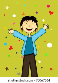 colorful artwork background with cute happy boy, illustration