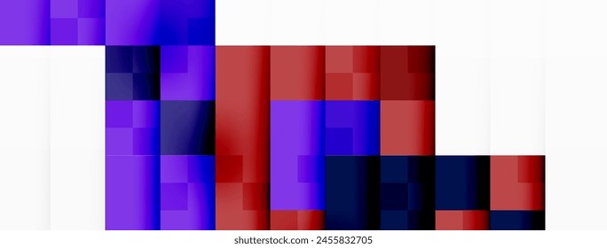 A colorful artwork featuring a red, purple, and blue rectangle stack on top of each other, creating symmetry. The hues of magenta, violet, and azure blend beautifully on a white background
