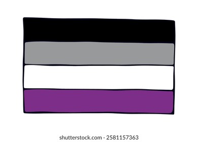 Colorful Asexual pride flag Happy pride day LGBTQ community Pride Month Vector hand drawn doodle for posters, stickers, logo, cards