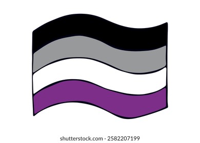 Colorful Asexual pride flag Happy pride day LGBTQ community Pride Month Vector hand drawn doodle for posters, stickers, logo, cards