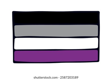 Colorful Asexual pride flag Happy pride day LGBTQ community Pride Month Vector hand drawn doodle for posters, stickers, logo, cards