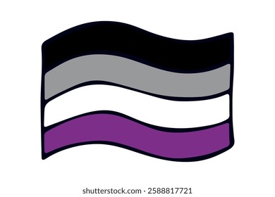 Colorful Asexual pride flag Happy pride day LGBTQ community Pride Month Vector hand drawn doodle for posters, stickers, logo, cards