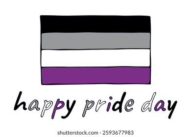 Colorful Asexual pride flag Happy pride day LGBTQ community Pride Month Vector hand drawn doodle for posters, stickers, logo, cards