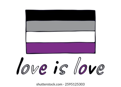 Colorful Asexual pride flag Happy pride day LGBTQ community Pride Month Vector hand drawn doodle for posters, stickers, logo, cards