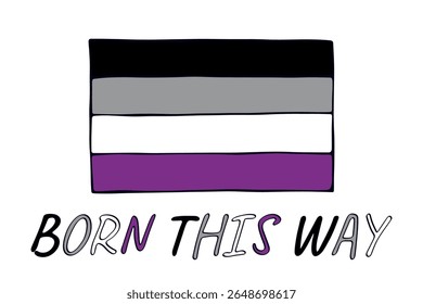 Colorful Asexual pride flag Happy pride day LGBTQ community Pride Month Vector hand drawn doodle for posters, stickers, logo, cards