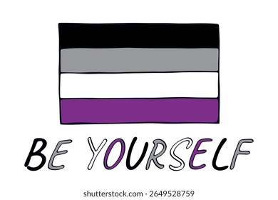 Bandeira do orgulho sexual Asexual colorido Feliz dia do orgulho LGBTQ comunidade Orgulho Mês do Orgulho Vetor mão desenhada rabiscar para cartazes, adesivos, logotipo, cartões