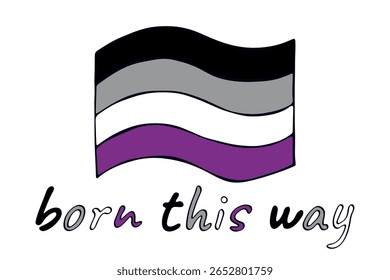 Colorful Asexual pride flag Happy pride day LGBTQ community Pride Month Vector hand drawn doodle for posters, stickers, logo, cards
