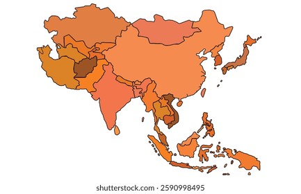 Colorful Asia map isolated on white background. for website layouts, background, education, precise, customizable, Travel worldwide, earth geography, political, reports.