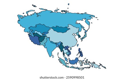 Colorful Asia map isolated on white background. for website layouts, background, education, precise, customizable, Travel worldwide, earth geography, political, reports.