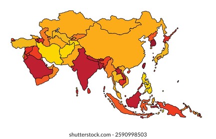 Colorful Asia map isolated on white background. for website layouts, background, education, precise, customizable, Travel worldwide, earth geography, political, reports.