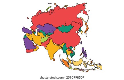 Colorful Asia map isolated on white background. for website layouts, background, education, precise, customizable, Travel worldwide, earth geography, political, reports.