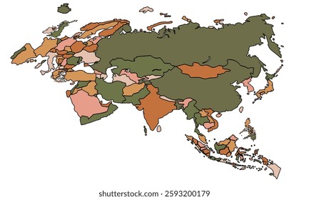 Colorful Asia map isolated on white background. for website layouts, background, education, precise, customizable, Travel worldwide, earth geography, political, reports.