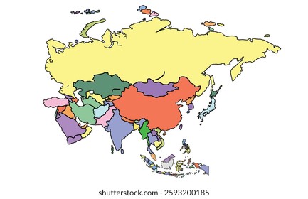 Colorful Asia map isolated on white background. for website layouts, background, education, precise, customizable, Travel worldwide, earth geography, political, reports.