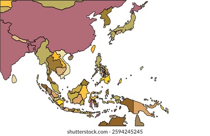 Colorful Asia map isolated on white background. for website layouts, background, education, precise, customizable, Travel worldwide, earth geography, political, reports.