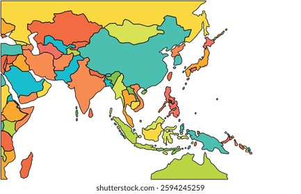 Colorful Asia map isolated on white background. for website layouts, background, education, precise, customizable, Travel worldwide, earth geography, political, reports.