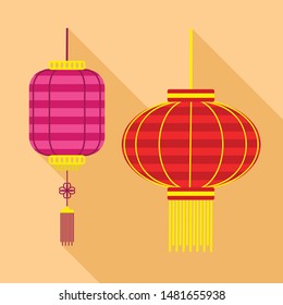 Colorful asian street lamp icon. Flat illustration of colorful asian street lamp vector icon for web design