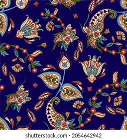 Colorful asian style floral pattern. Dark background paisley pattern, design for decoration and textiles.