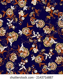 Colorful asian style floral pattern. Dark background floral tapestry. 
paisley pattern with traditional indian style, design for decoration and textiles