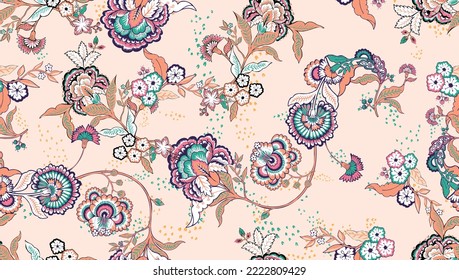 Colorful asian style floral pattern. Dark background floral tapestry. 
paisley pattern with traditional indian style, design for decoration and fabrics