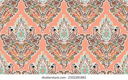 Colorful asian style floral pattern. Dark background floral tapestry. 
paisley pattern with traditional indian style, design for decoration and textiles