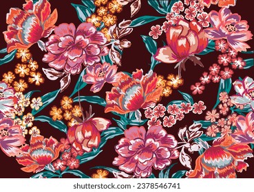 Colorful asian style floral pattern. Floral tapestry pattern with traditional style, perfect design for decoration and textiles