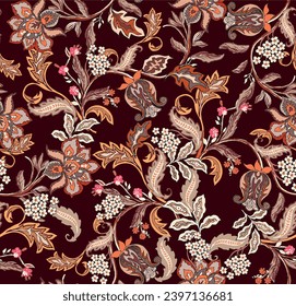 Colorful asian style floral pattern. Dark background floral tapestry. 
paisley pattern with traditional indian style, design for decoration and textiles