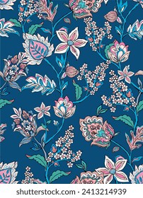 Colorful asian style floral pattern. Dark background floral tapestry