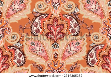 Colorful asian style floral pattern. Dark background floral tapestry. 
paisley pattern with traditional indian style, design for decoration and textiles