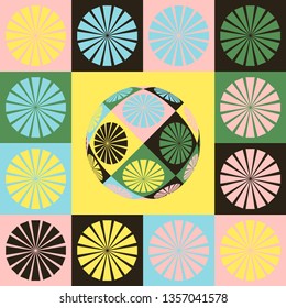 colorful asian style geometric seamless pattern in retro colors