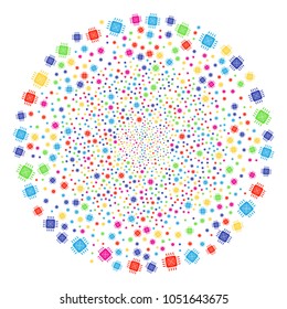 Colorful Asic Processor bang cluster. Vector globula burst organized by randomized asic processor items. Colorful Vector illustration.