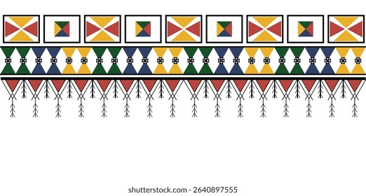 Colorful Asiri tribal border with square and diamond shapes for traditional Arabian textile and ethnic decoration

