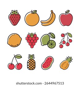 Uma ilustração de vetor de frutas variadas coloridas, perfeita para projetos de design gráfico. Isolado em um fundo branco limpo.