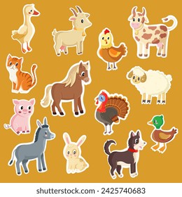 Colorful Assortment of Cartoon Animal Stickers for Kids on a Warm Background