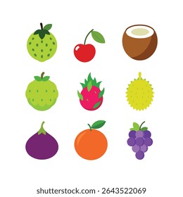 A colorful assortment of fresh fruits isolated on white background. This vector illustration features a variety of healthy and delicious fruits.
